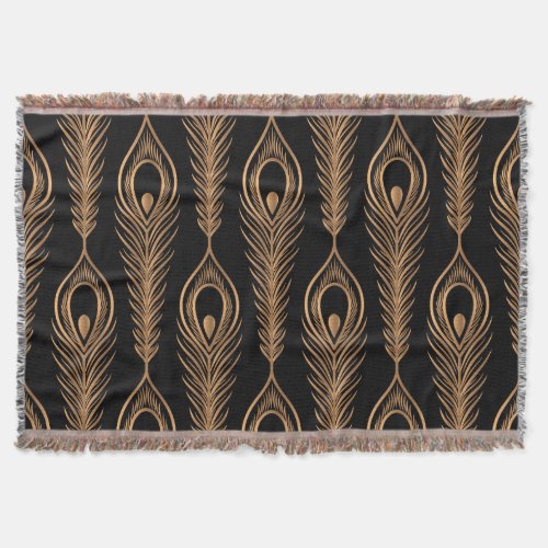 Peacock Feathers Luxury Oriental Pattern Throw Blanket