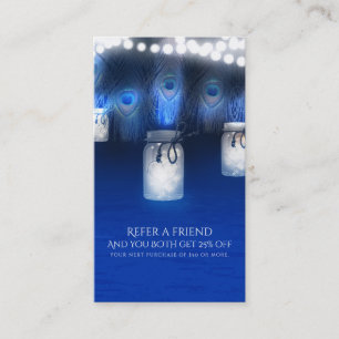 Peacock Feathers, Mason Jar Lights Refer a Friend Referral Card