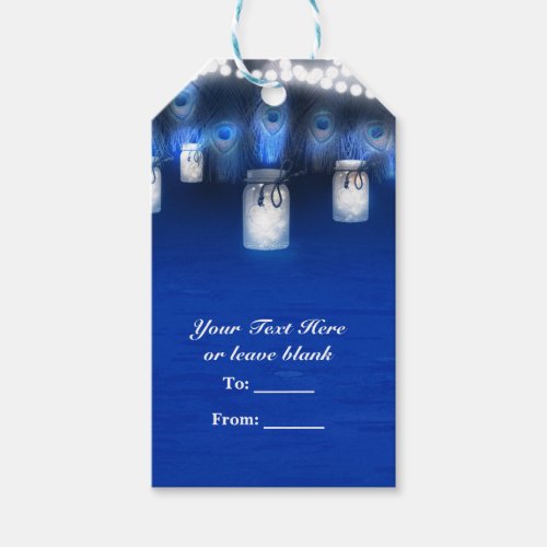 Peacock Feathers Mason Jar  String Lights Party Gift Tags