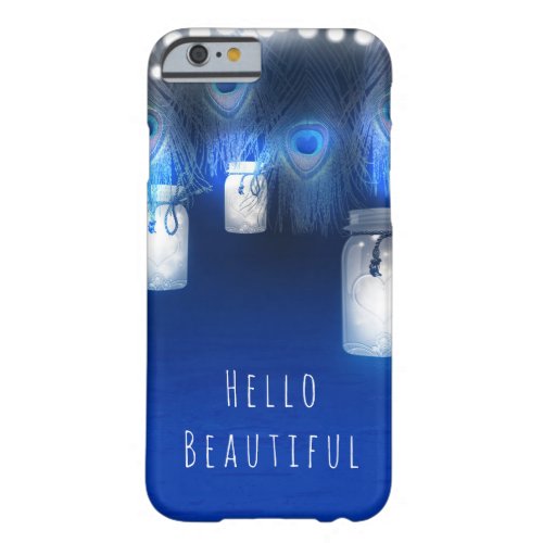 Peacock Feathers Mason Jar  String Lights Rustic Barely There iPhone 6 Case