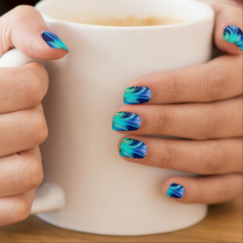 Peacock Feathers Minx Nail Art Turquoise Blue