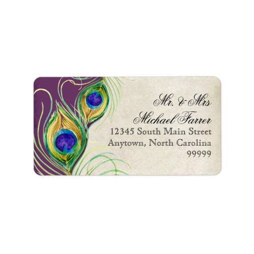 Peacock Feathers Modern Wedding Matching Labels