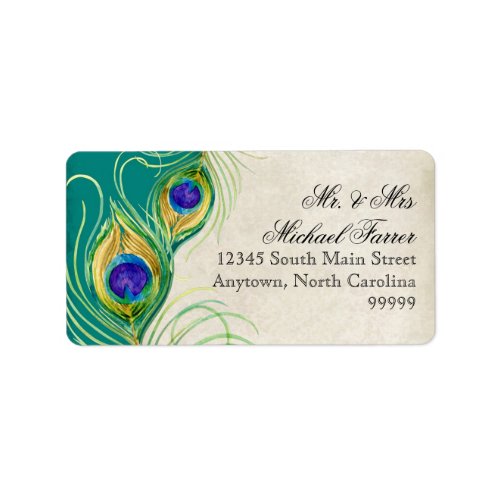 Peacock Feathers Modern Wedding Matching Labels