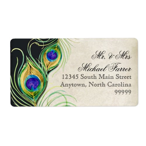 Peacock Feathers Modern Wedding Matching Labels