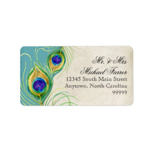 Peacock Feathers Modern Wedding Matching Labels