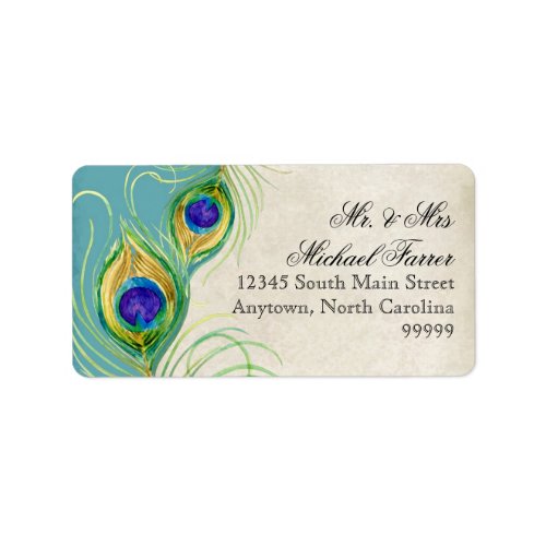 Peacock Feathers Modern Wedding Matching Labels