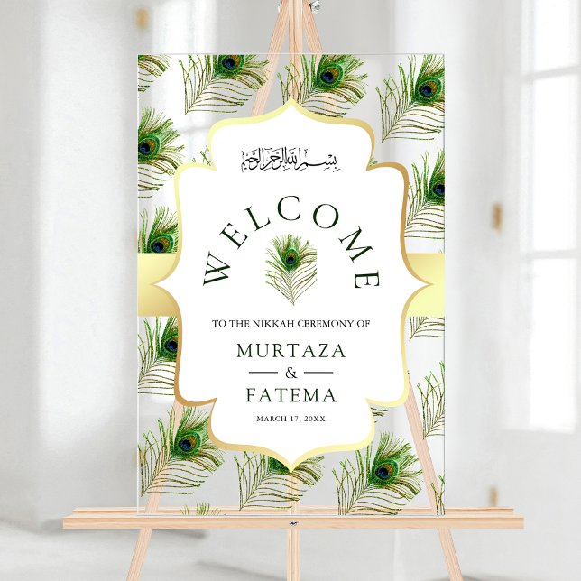 Peacock Feathers Muslim Wedding Welcome Acrylic Sign (Creator Uploaded)