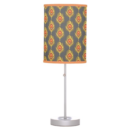 Peacock Feathers Mustard Yellow on Gray  Grey Table Lamp