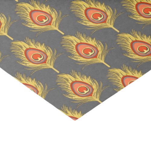 Peacock Feathers Mustard Yellow on Gray  Grey Tissue Paper