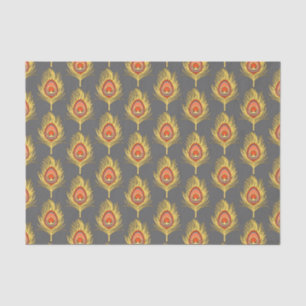 Peacock Feathers, Mustard Yellow on Gray / Grey Tissue Paper