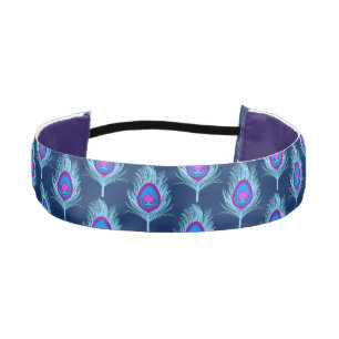 Peacock Feathers, Navy and Pastel Blue Athletic Headband