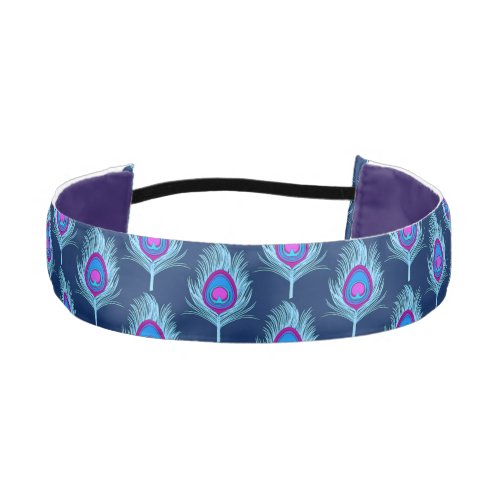 Peacock Feathers Navy and Pastel Blue Athletic Headband