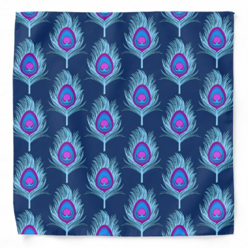 Peacock Feathers Navy and Pastel Blue Bandana
