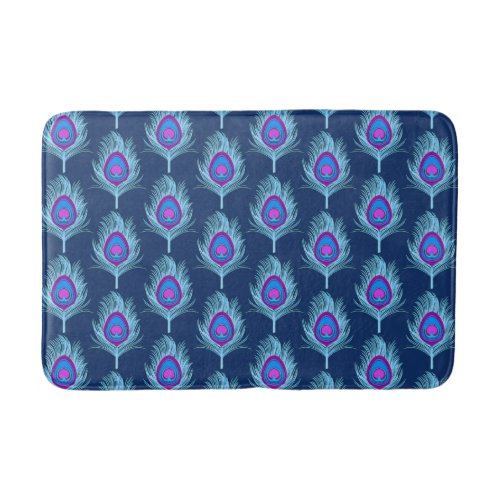 Peacock Feathers Navy and Pastel Blue Bath Mat