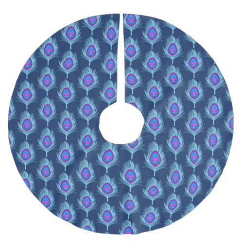 Peacock Feathers Navy and Pastel Blue Brushed Polyester Tree Skirt