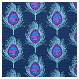 Peacock Feathers, Navy and Pastel Blue Fabric