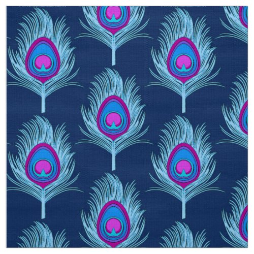 Peacock Feathers Navy and Pastel Blue Fabric