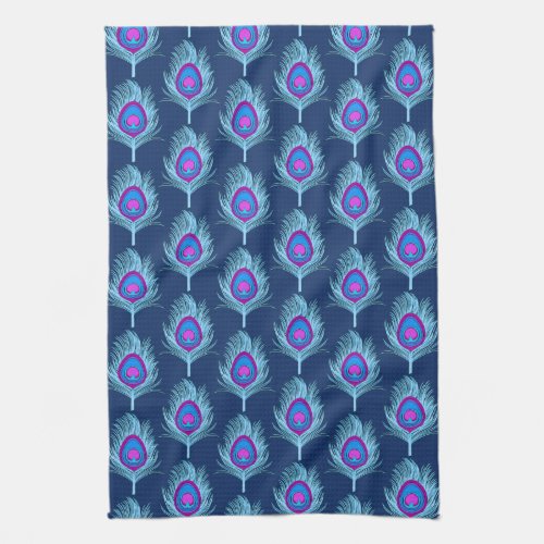 Peacock Feathers Navy and Pastel Blue Kitchen Towel