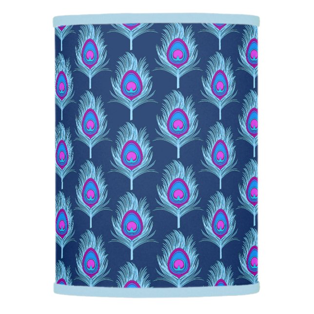 Peacock Feathers, Navy and Pastel Blue Lamp Shade (Front)