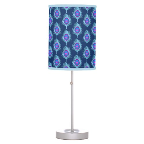 Peacock Feathers Navy and Pastel Blue Table Lamp