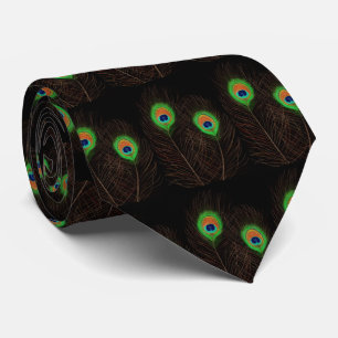 Peacock Feathers on Black  Neck Tie