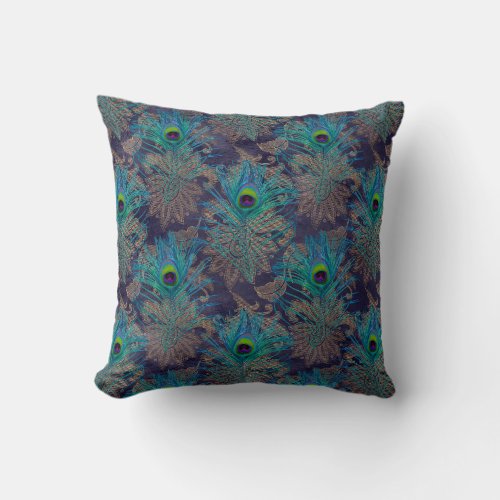 Peacock Feathers on Purple Throw Pillow