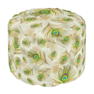 Peacock Feathers Ottoman Pouf
