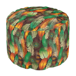 Peacock Feathers Ottoman Pouf