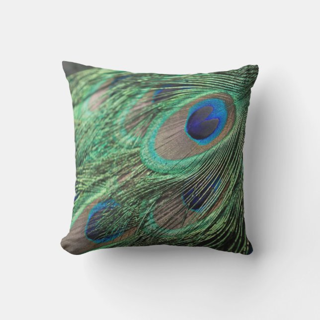 Peacock Feathers Outdoor Pillow (Front)