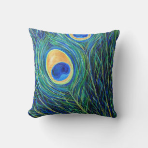 Peacock Feathers Painting Throw Pillow