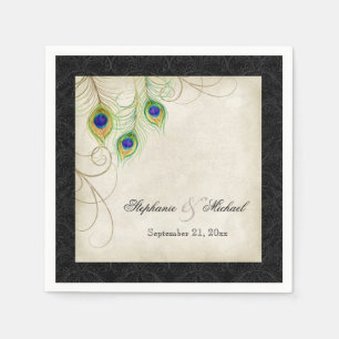 Peacock Feathers Parchment Wedding Reception Decor Paper Napkins