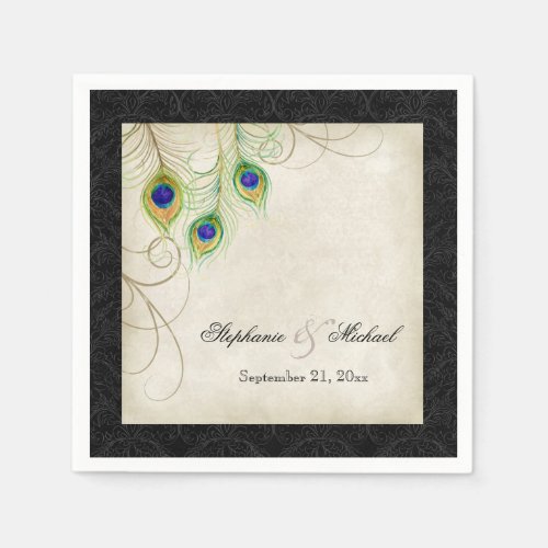 Peacock Feathers Parchment Wedding Reception Decor Paper Napkins