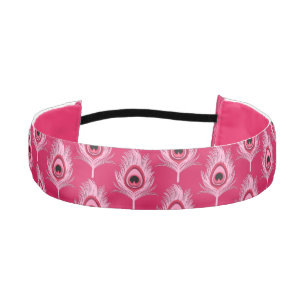 Peacock Feathers, Pastel Pink on Fuchsia Pink Athletic Headband