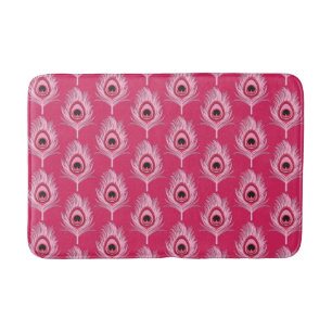 Peacock Feathers, Pastel Pink on Fuchsia Pink Bath Mat
