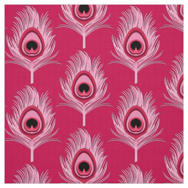 Peacock Feathers, Pastel Pink on Fuchsia Pink Fabric (Swatch)