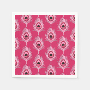 Peacock Feathers, Pastel Pink on Fuchsia Pink Napkins