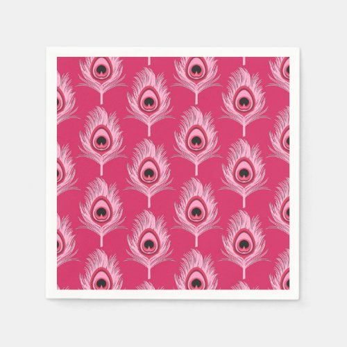 Peacock Feathers Pastel Pink on Fuchsia Pink Napkins