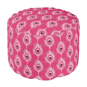 Peacock Feathers, Pastel Pink on Fuchsia Pink Pouf