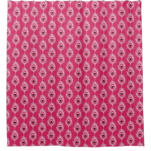 Peacock Feathers Pastel Pink on Fuchsia Pink Shower Curtain