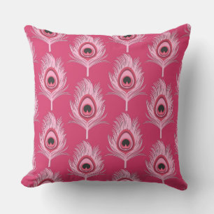Peacock Feathers, Pastel Pink on Fuchsia Pink Throw Pillow