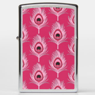 Peacock Feathers, Pastel Pink on Fuchsia Pink Zippo Lighter