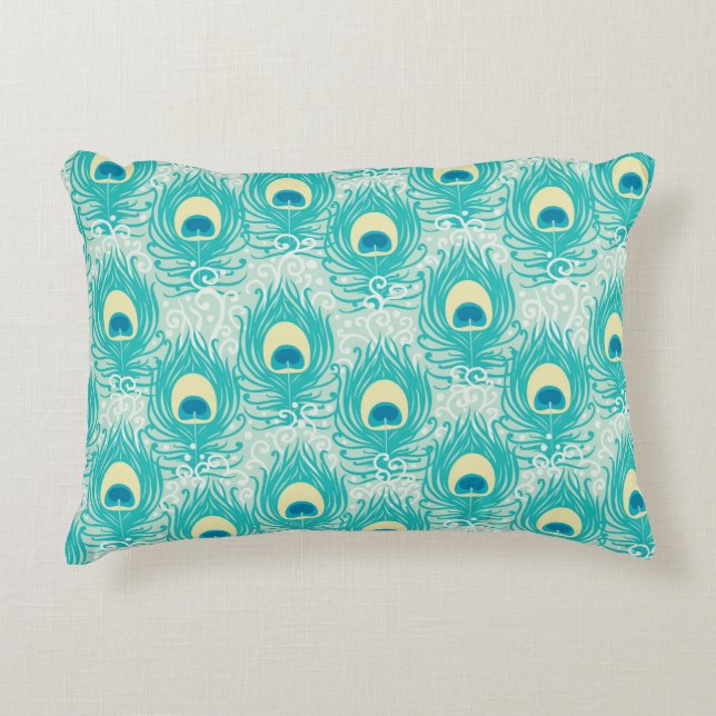 Peacock feathers pattern accent pillow (Front)