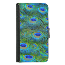 Peacock Feathers Pattern Bright Colors Blue Green Wallet Phone Case For Samsung Galaxy S5