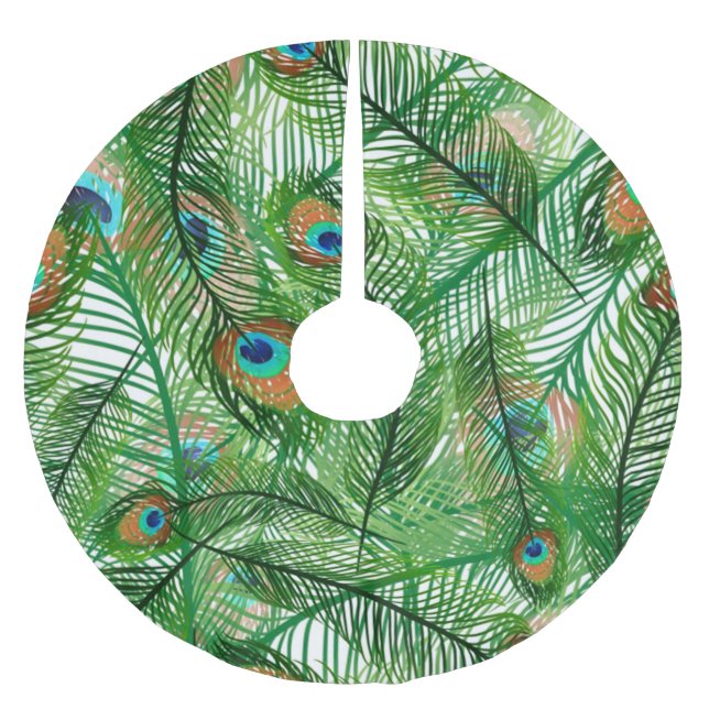 peacock feathers pattern brushed polyester tree skirt (Front)