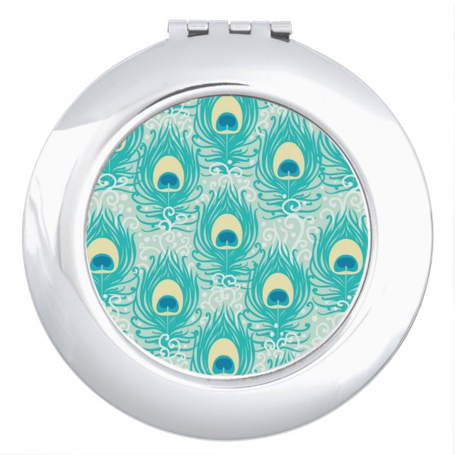 Peacock feathers pattern compact mirror (Front)