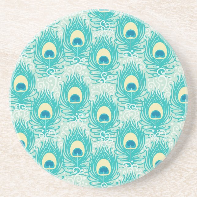Peacock feathers pattern drink coaster (Front)