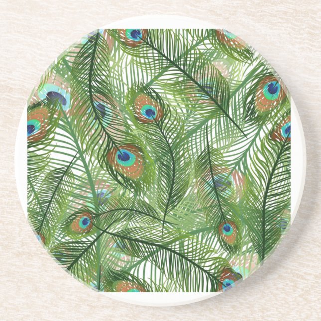 Peacock feathers pattern drink coaster (Front)