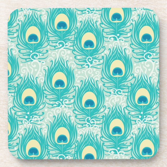 Peacock feathers pattern drink coaster (Front)