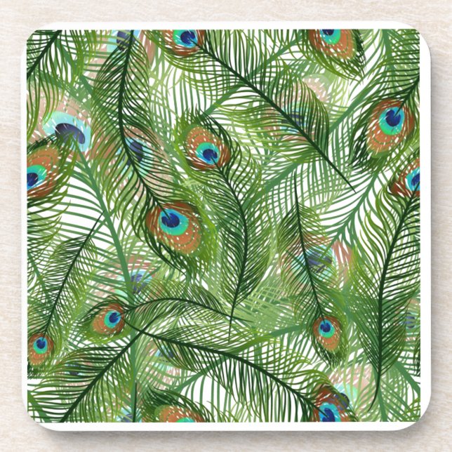 Peacock feathers pattern drink coaster (Front)