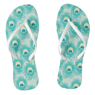 Peacock feathers pattern flip flops